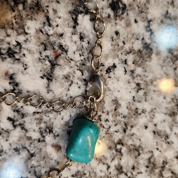 Large Slab Turquoise Necklace Silver Tone Chain w Extender Natural Stone EUC - Picture 7 of 16